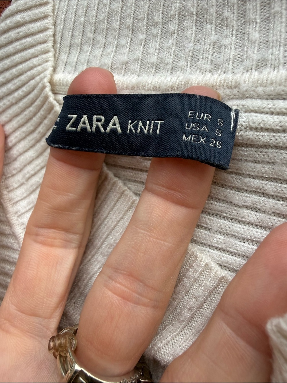 Zara Knit Cream Ribbed Mock Neck Dolman Sleeve Sweater Size Small - Picture 3 of 5